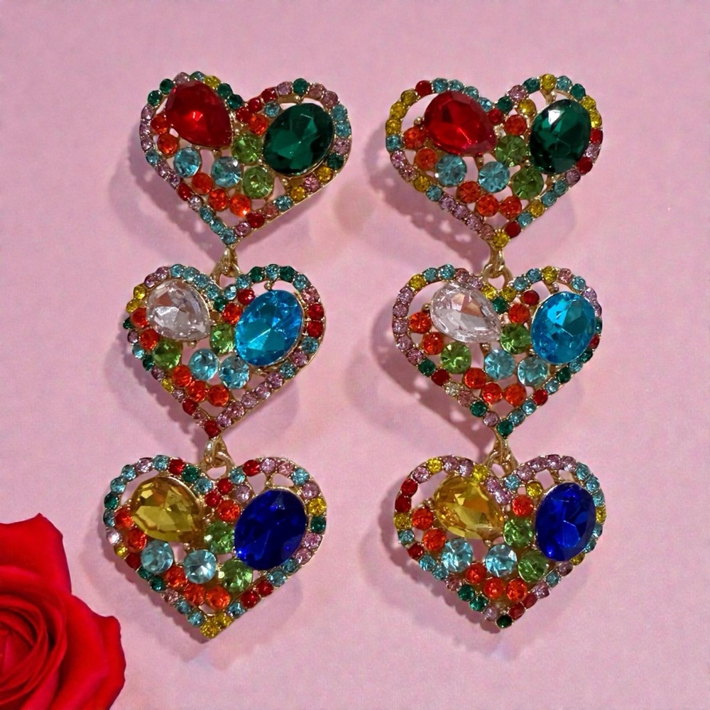 Colorful Heart Drop Earrings